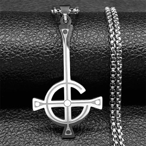 Pendentif Croix Anti-Christ - Pendentif Croix de l’Hérésie Circulaire Couleur Argent