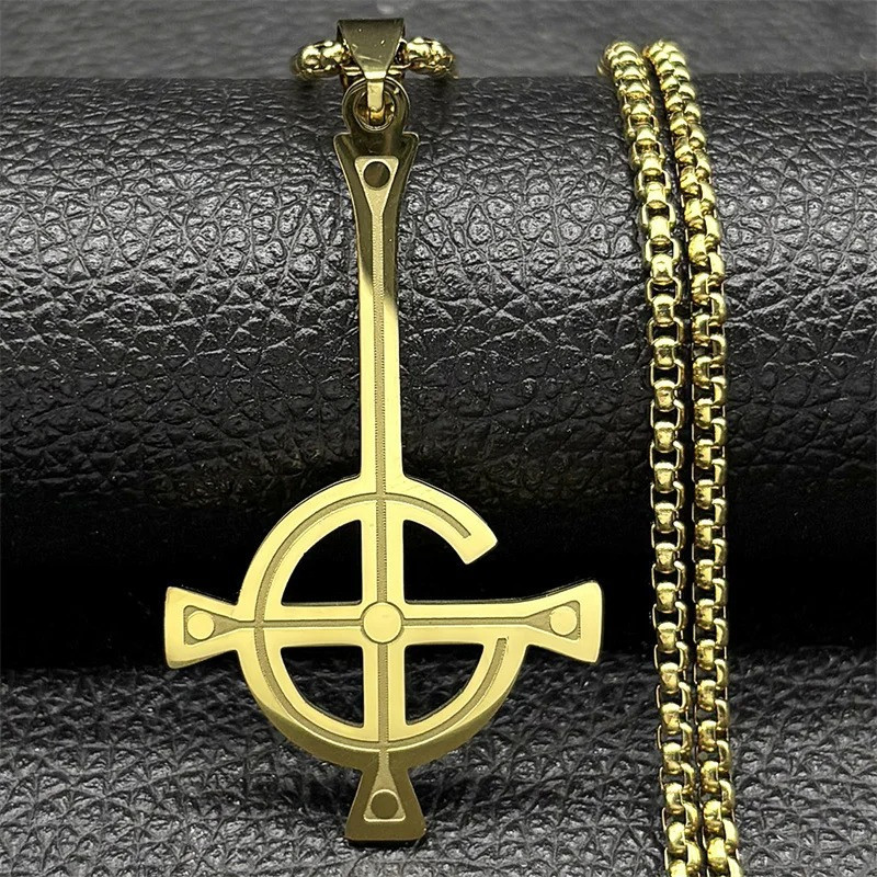 Pendentif Croix Anti-Christ - Pendentif Croix de l’Hérésie Circulaire Couleur Or