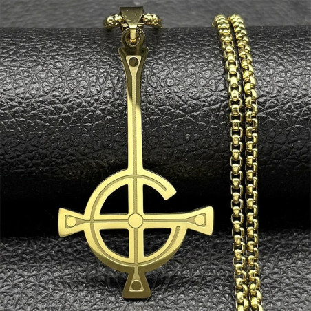 Pendentif Croix Anti-Christ - Pendentif Croix de l’Hérésie Circulaire Couleur Or