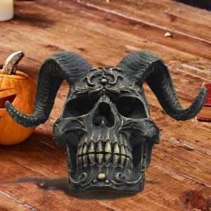 Crâne Décoratif Tête de Mort Démon Cornu Baroque