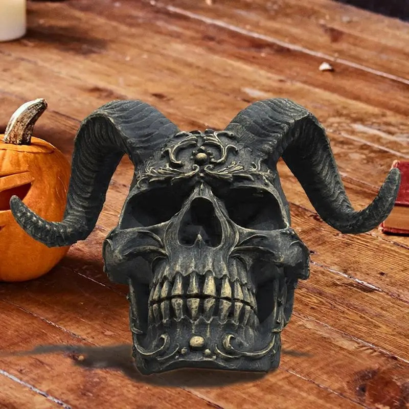 Crâne Décoratif Tête de Mort Démon Cornu Baroque