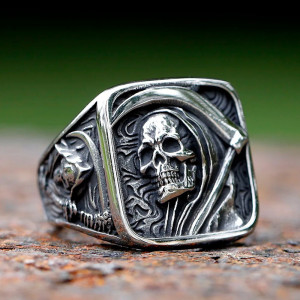 Avant Bague Tête de Mort "Faucheuse Silencieuse Éternelle"