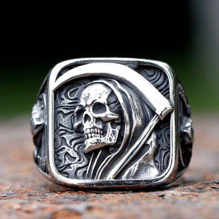 Bague Tête de Mort "Faucheuse Silencieuse Éternelle"