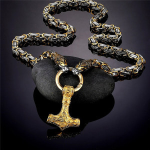 Collier Viking Marteau de Thor Chaîne Royale Loups Nordiques Modele 1