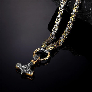 Collier Viking Marteau de Thor Chaîne Royale Loups Nordiques Modele 3