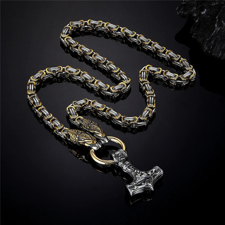 Collier Viking Marteau de Thor Chaîne Royale Loups Nordiques Modele 2