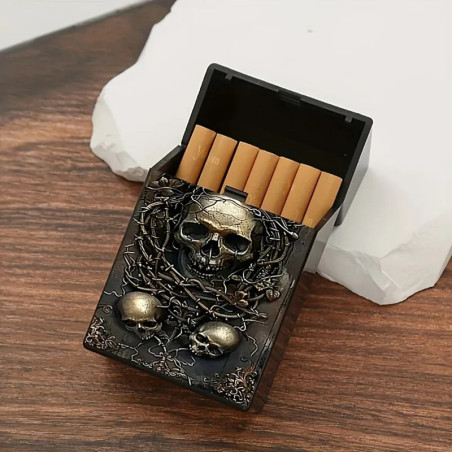 Vue de face Étui à Cigarettes Tête de Mort Couronne d’Épines Macabre