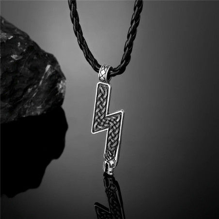 Collier Viking Rune Éclair Tressée du Loup Sacré Couleur Noir