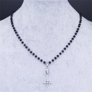 Collier Chapelet Gothique "Croix Inversée Occulte" Couleur Argent