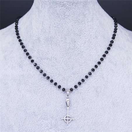 Collier Chapelet Gothique "Croix Inversée Occulte" Couleur Argent