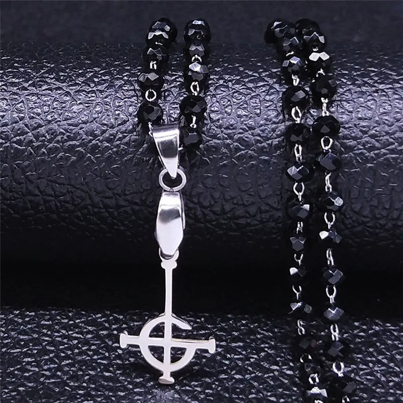 Avant Collier Chapelet Gothique "Croix Inversée Occulte"