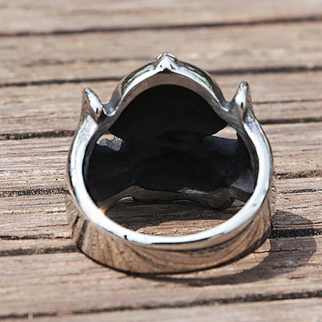Vue Arrierre Bague Tête de Mort - Démon Cornu Chaos Infernal