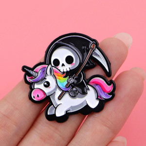 Pins Tête de Mort Fun "Faucheuse Licorne Arc-en-Ciel"