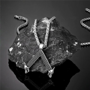 Collier Viking Rune Double Loup Entrelacé Couleur Argent