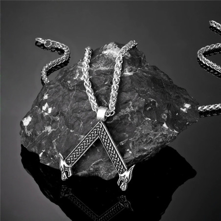 Collier Viking Rune Double Loup Entrelacé Couleur Argent