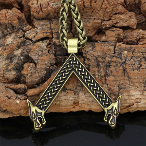 Collier Viking Rune Double Loup Entrelacé Couleur Or