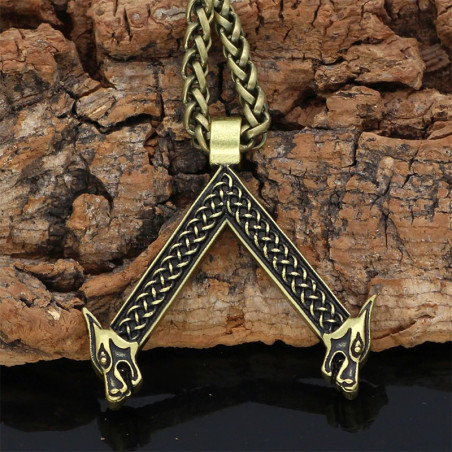 Collier Viking Rune Double Loup Entrelacé Couleur Or