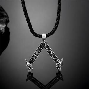 Collier Viking Rune Double Loup Entrelacé Couleur noir