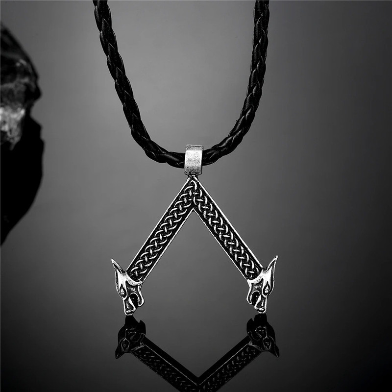 Collier Viking Rune Double Loup Entrelacé Couleur noir
