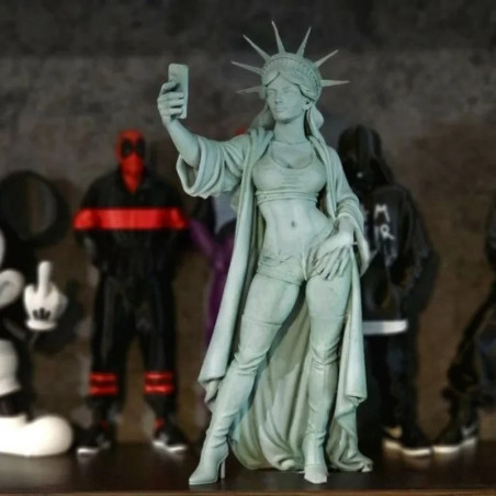 Vue de Face Figurine Détournée Statue de la Liberté Selfie Rebelle
