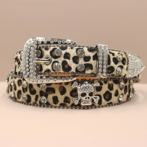 Ceinture Tête de Mort Léopard Strass « Skull Glam Sauvage Couleur Jaune