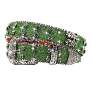Ceinture Tête de Mort Léopard Strass « Skull Glam Sauvage Couleur Vert