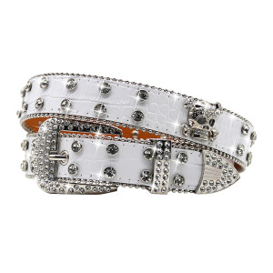 Ceinture Tête de Mort Léopard Strass « Skull Glam Sauvage Couleur Blanc