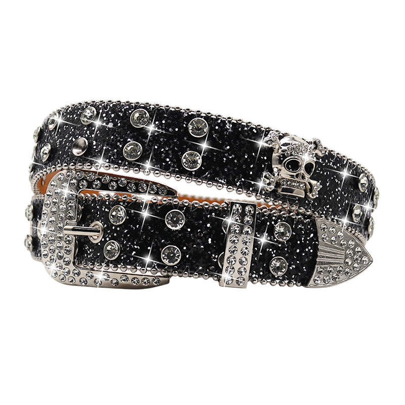 Ceinture Tête de Mort Léopard Strass « Skull Glam Sauvage Couleur Noir