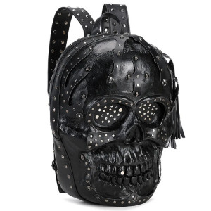 Vue Laterale Sac à Dos Tête de Mort Rock "Crâne Blindé des Damnés" - 3 couleurs au choix !