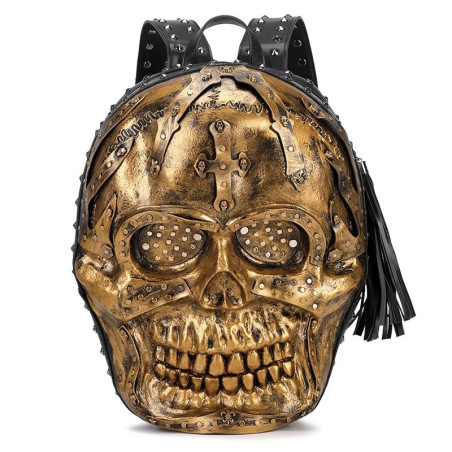 Sac à Dos Tête de Mort Rock "Crâne Blindé des Damnés" Couleur Or