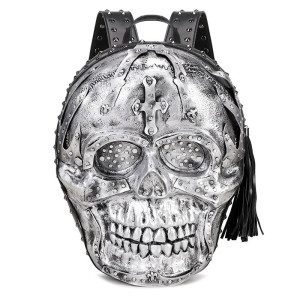 Sac à Dos Tête de Mort Rock "Crâne Blindé des Damnés" Couleur Argent