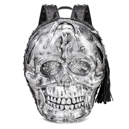 Sac à Dos Tête de Mort Rock "Crâne Blindé des Damnés" Couleur Argent