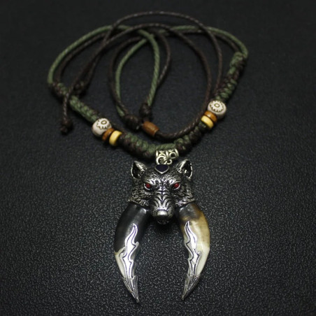 Collier Viking Loup "La Double Garde de Fenrir" Couleur Noir
