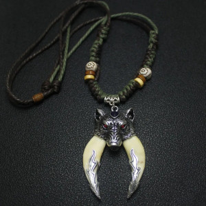 Collier Viking Loup "La Double Garde de Fenrir" Couleur blanc
