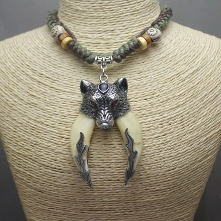 Collier Viking Loup "La Double Garde de Fenrir" Couleur Blanc
