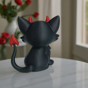 Vue arrierre Figurine Goth Chat Démon Miniature Malicieux