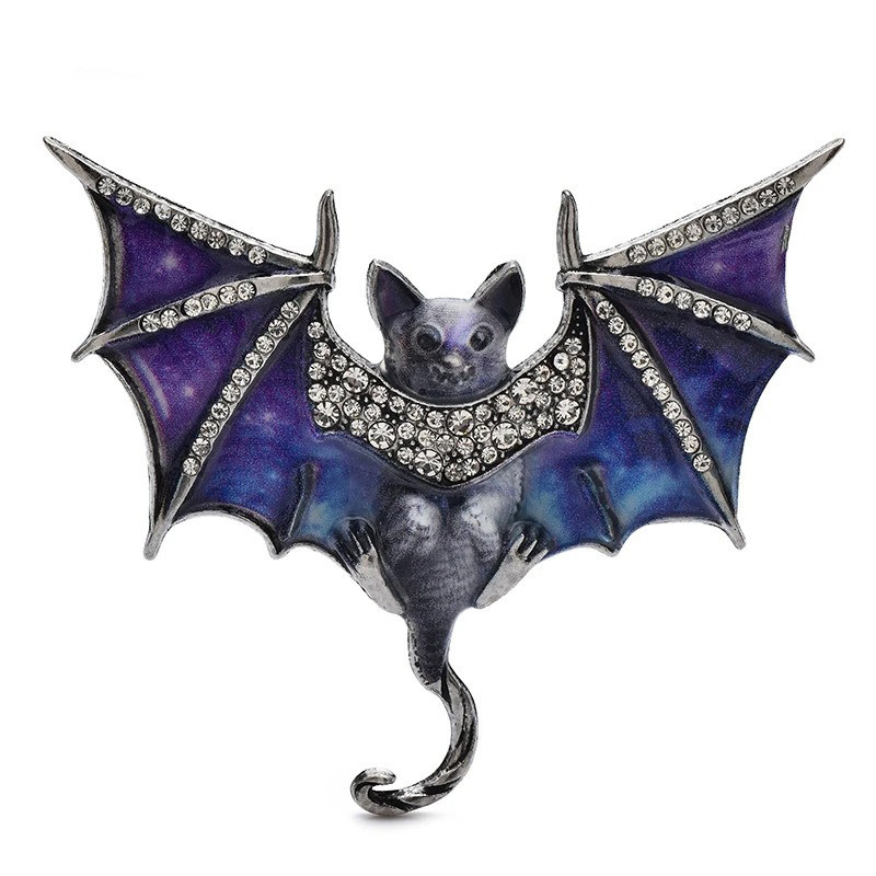 Broche Gothique "Chauve-Souris Cristal Mystique" Couleur Bleu