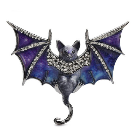 Broche Gothique "Chauve-Souris Cristal Mystique" Couleur Bleu