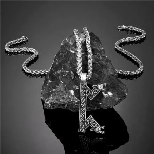 Collier Viking Rune Othala Griffes du Loup Sauvage Couleur Argent