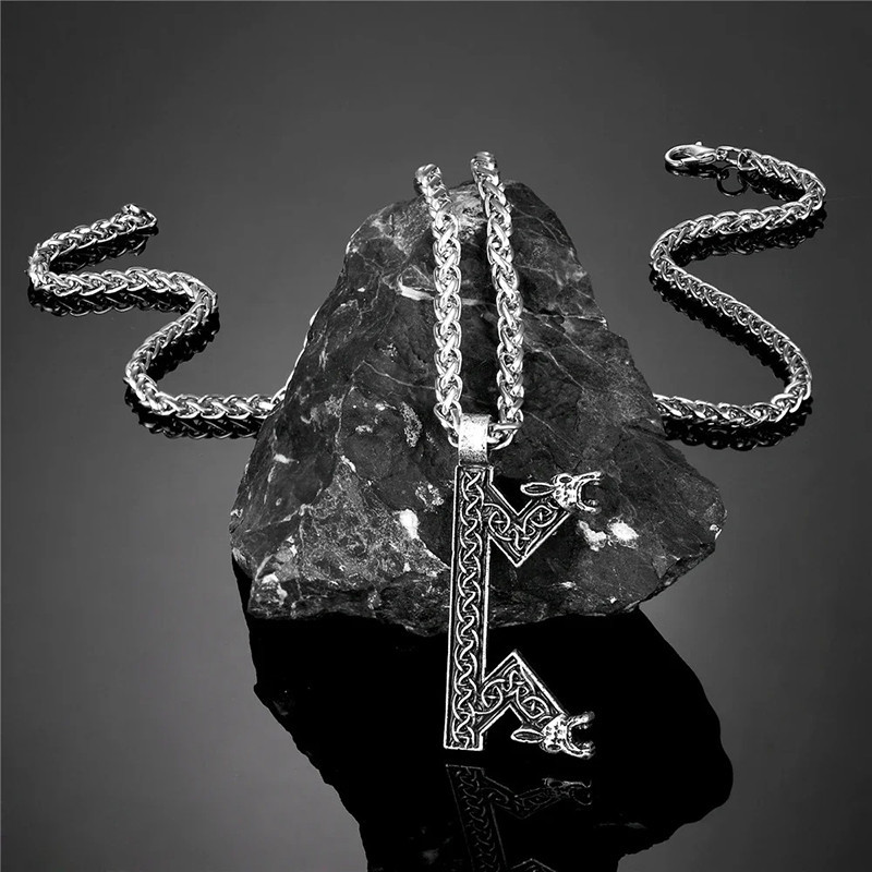Collier Viking Rune Othala Griffes du Loup Sauvage Couleur Argent