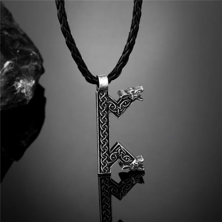 Collier Viking Rune Othala Griffes du Loup Sauvage Couleur Noir