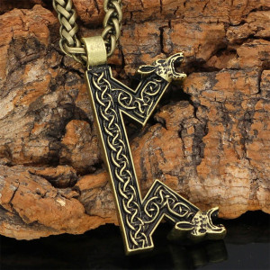 Collier Viking Rune Othala Griffes du Loup Sauvage Couleur Or