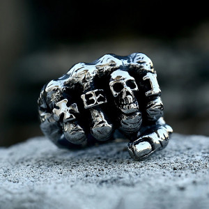 Bague Tête de Mort "Poing Brut Skull Rider"