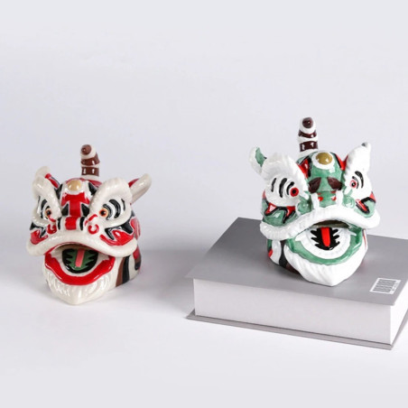 Crâne Décoratif Masque Lion Chinois Esprit Protecteur Peint Main - 2 couleurs  au choix !