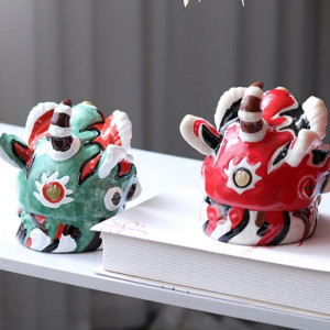 Crâne Décoratif Masque Lion Chinois Esprit Protecteur Peint Main - 2 couleurs  au choix !