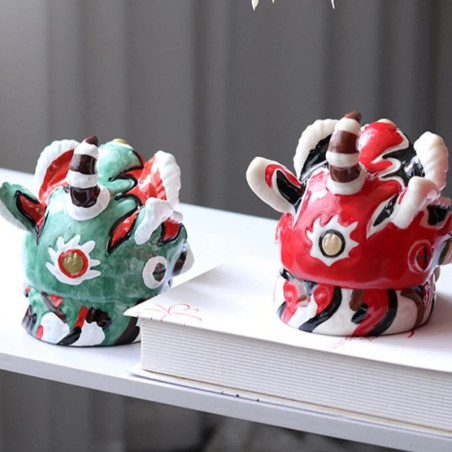 Crâne Décoratif Masque Lion Chinois Esprit Protecteur Peint Main - 2 couleurs  au choix !