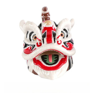 Crâne Décoratif Masque Lion Chinois Esprit Protecteur Peint Main Couleur Rouge