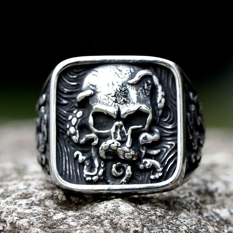 Bague Kraken Tête de Mort - Skull Tentacules Abyssales