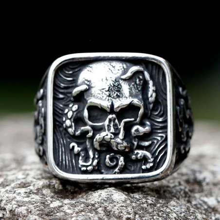 Bague Kraken Tête de Mort - Skull Tentacules Abyssales