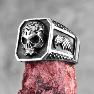 Bague Motard Tête de Mort "Skull Hellfire Aigle Rebelle"